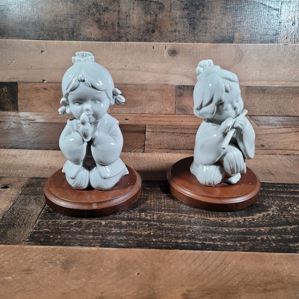 Vintage Rare Enesco 2 White Porcelain Figurines Approx. 7" Tall